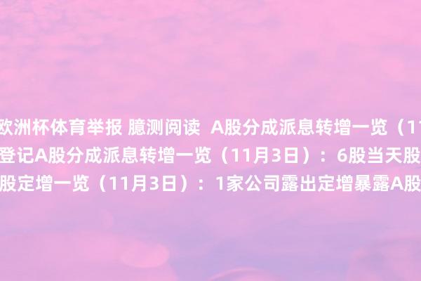 欧洲杯体育举报 臆测阅读  A股分成派息转增一览（11月3日）：6股当天股权登记A股分成派息转增一览（11月3日）：6股当天股权登记    0  昨天 08:39     A股定增一览（11月3日）：1家公司露出定增暴露A股定增一览（11月3日）：1家公司露出定增暴露    0  昨天 08:02     菲律宾发生5.5级地震 震源深度120公里菲律宾发生5.5级地震 震源深度120公里    